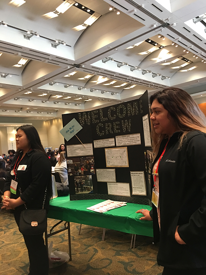 Talk the talk // Seniors Kelley Chu and Barbara Alvarado openly discuss the project ‘Welcome Crew’ to the other student council members during the Texas Association of Student Councils State Conference April 15.