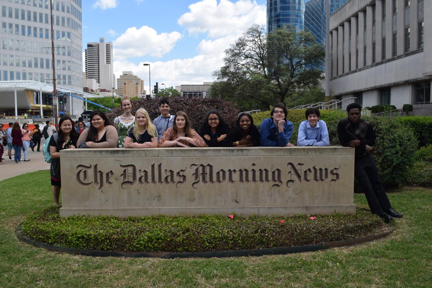 Learning with the pros \\ The newspaper staff visited Dallas Morning News for their annual journalism day. Students attended workshops on design, writing, photography, etc.