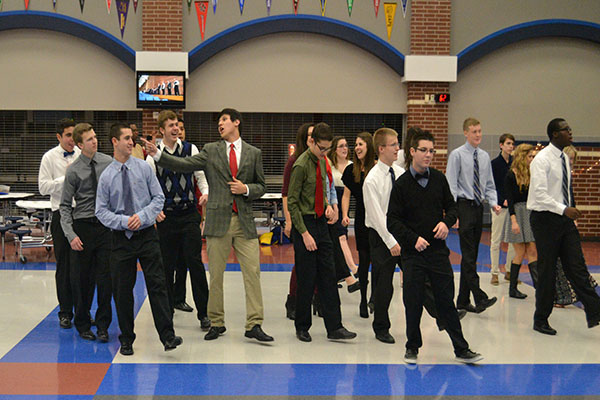 National Honor Society members follow along to a line dance at the Winter Wonderland event Dec. 20 to celebrate the upcoming winter break.