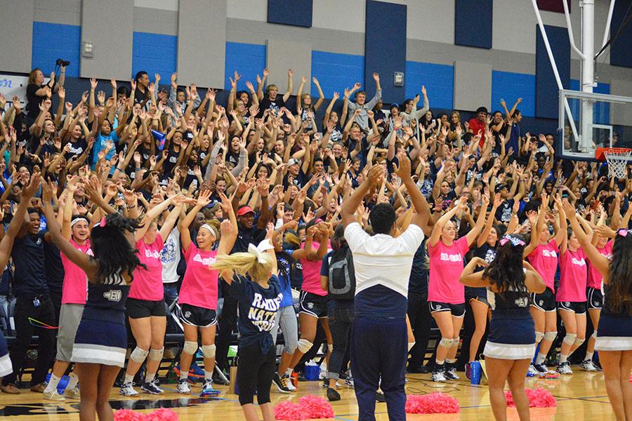 Put your hands up \\ The second pep rally of the year gets students out of their seats to participate in the Raider Rumble for the first time as an entire student body.