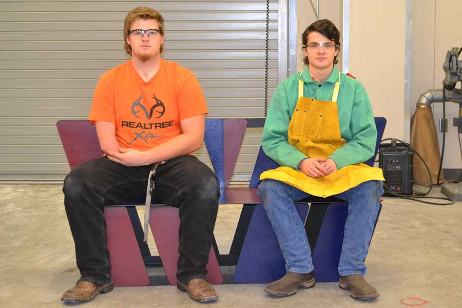 Sitting the bench \\ Welding students build buddy benches to be placed at elementary schools.  When students need a friend, they have a seat on the bench and others come be their friend. Seniors Brian Rayburn and David Harris helped build the benches.