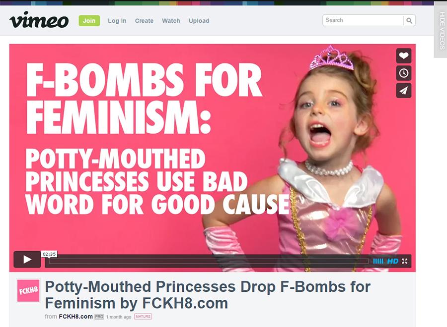 Pretty potty-mouth princesses \\ A screenshot of the viral video, F Bombs for Feminism depicts children using profanity to illustrate unequal rights for women.