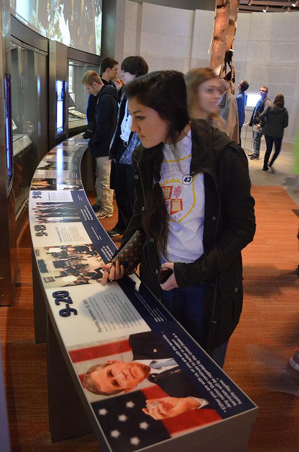 Mingling at the museum \ Visiting the Bush Presidential Library, Junior Mya George travels to Dallas with her Spanish class Feb. 5.
