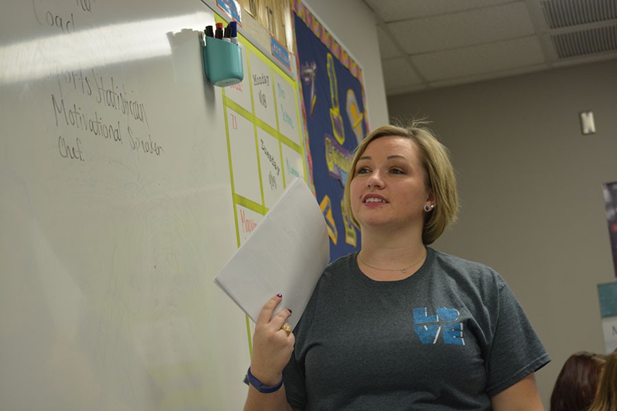 Upcoming responsibility \\ Geometry and AP Statistics teacher Katie Fox introduces how she was able to use her interests to become who she is today during Grit day.