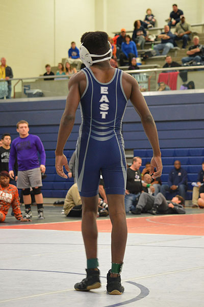 Walk on \\ Junior Dayrion Jackson walks on the mat, ready for his second match at Regionals.