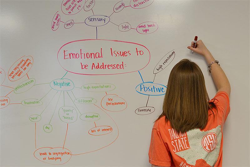 Marked-up mind map \ Brainstorming for her project in TPSP, junior Lauren Chumbley creates a plan for emotions she needs to address in her product April 4.