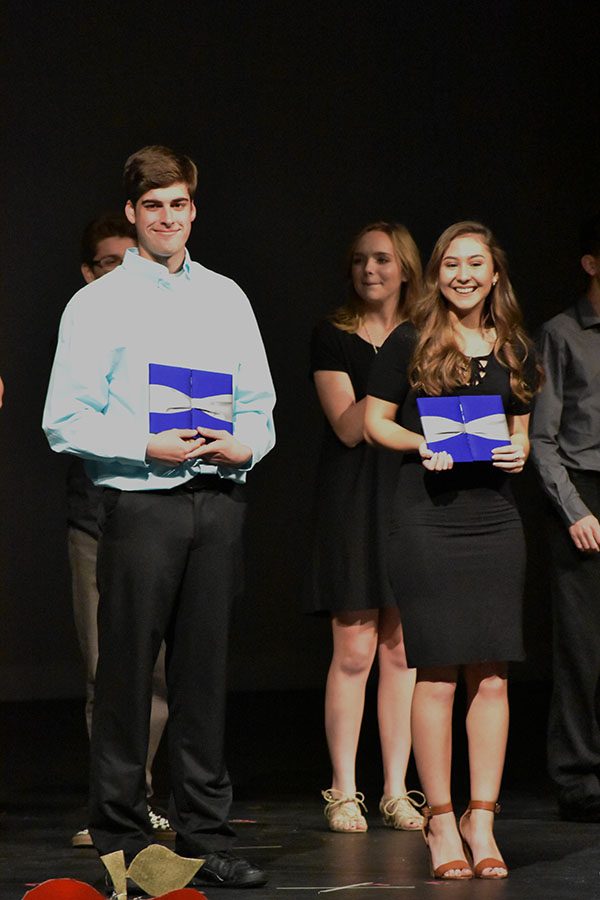 Super Superlatives \\ Making an appearance at the talent show, Mr. and Miss Wylie East High School Wesley Massey and Cinthya Arballo accept their certificates. 