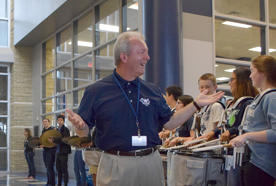 Caught off guard \\ Surprised by the student body in the cafeteria, Principal Mike Williams is honored by the PTSA with a lifetime membership award.