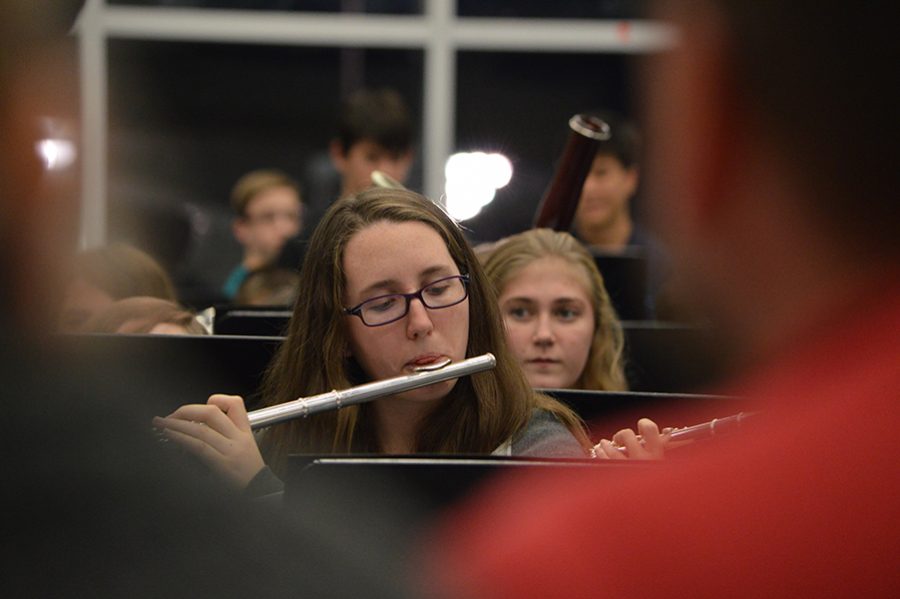 In view \\ Senior Haley Spiegel performs under the direction of Greg Hayes to a selection of music picked by the band directors for both high school and junior high students to play Jan. 5.
