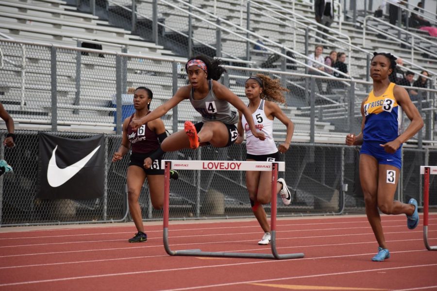Leaps and bounds // Junior Destini Jeter becomes the girls’ 300m hurdles Area Champion at the Area Track meet held in the Lovejoy ISD stadium. Jeter automatically qualifies for the Region II-5A Championship meet April 26-27.

