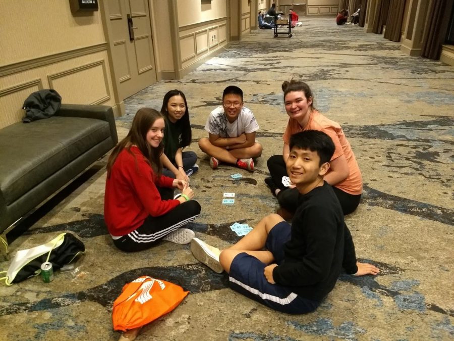 Fun times // Playing cards, BPA students have fun while competing for Nationals March 6-9. Senior Layne Parrish, Junior Jason Chu, Jaron Harberson and Phillip Mai were invited to nationals in California.