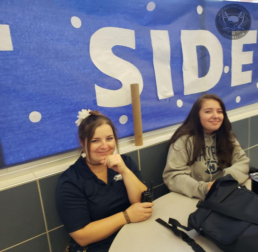  Custodian Ewelina Lyons and her daughter Ania Lyons visit together during lunch. November is the national month of inspirational role models and Mrs.Lyons states that her daughter is her role model.