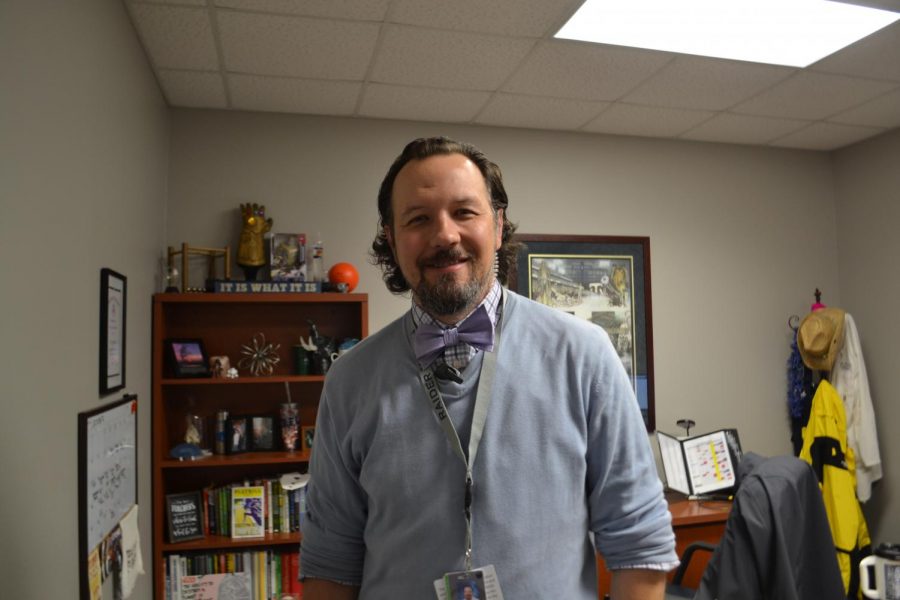 Tie it up Tuesday // Mr. Cravens shows off his Nov. 5 Tuesday bow tie. “I was looking for a fun way to dress up and wear something different than a Wylie East polo,” Mr.Cravens said.

