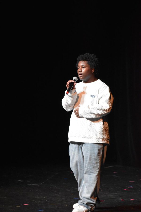 Singing from the soul \\ Performing My Future by Billie Eilish, senior Antwon Anderson sings at the Raiders Got Talent talent show Mar. 22.