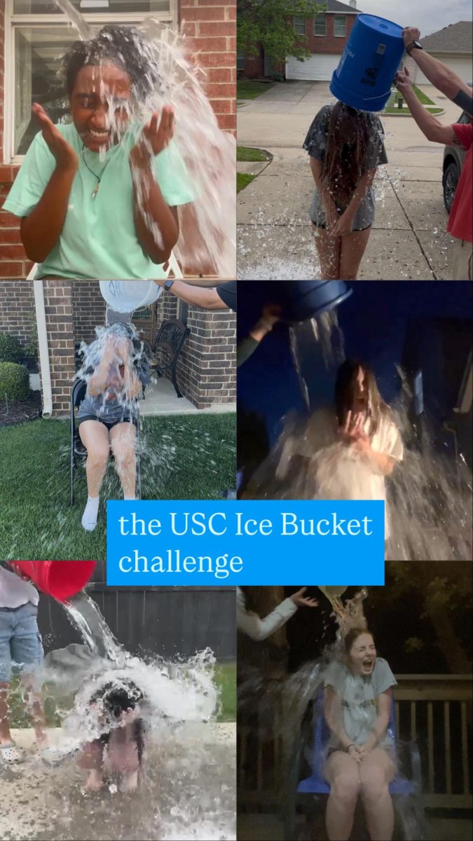 Ice Cold// Just a few of the thousands of participants of the USC Ice Bucket Challenge douse themselves with a shocking amount of ice water.