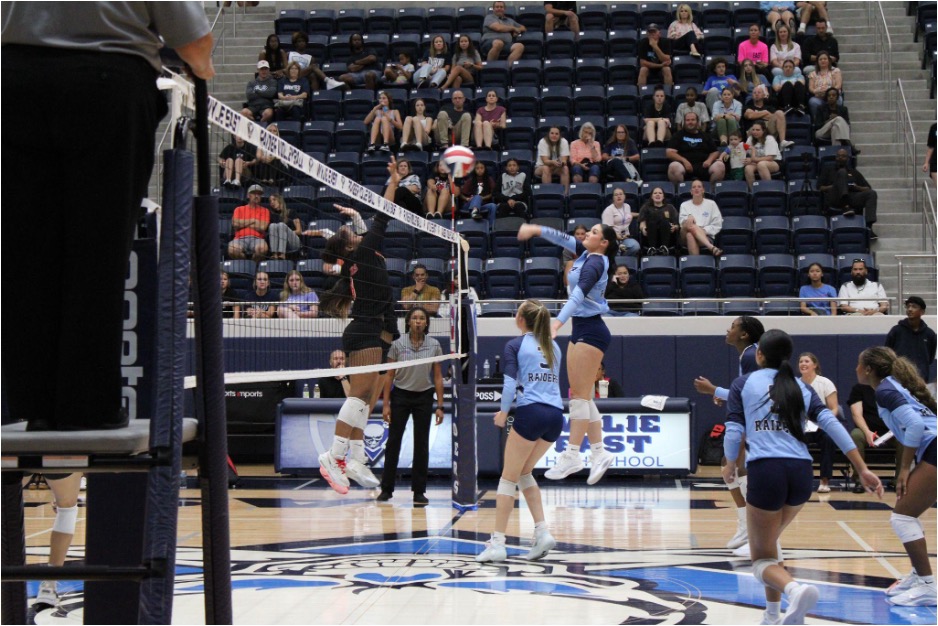 During the varsity volleyball game against Sachse on Aug. 19, junior Lexi Cooper jumps to hit the ball. It was Cooper’s second year on varsity. “Volleyball is my favorite thing,” Cooper said. Wylie East won 25-11.